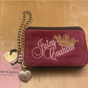 Juicy Couture Burgundy Velvet Wallet with Gold Chain, NWT, MSRP $35
